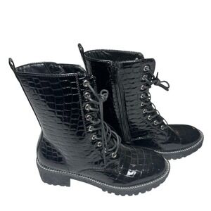 New Rebels Size 8 Black Croc Combat Boots Grunge Goth Chunky